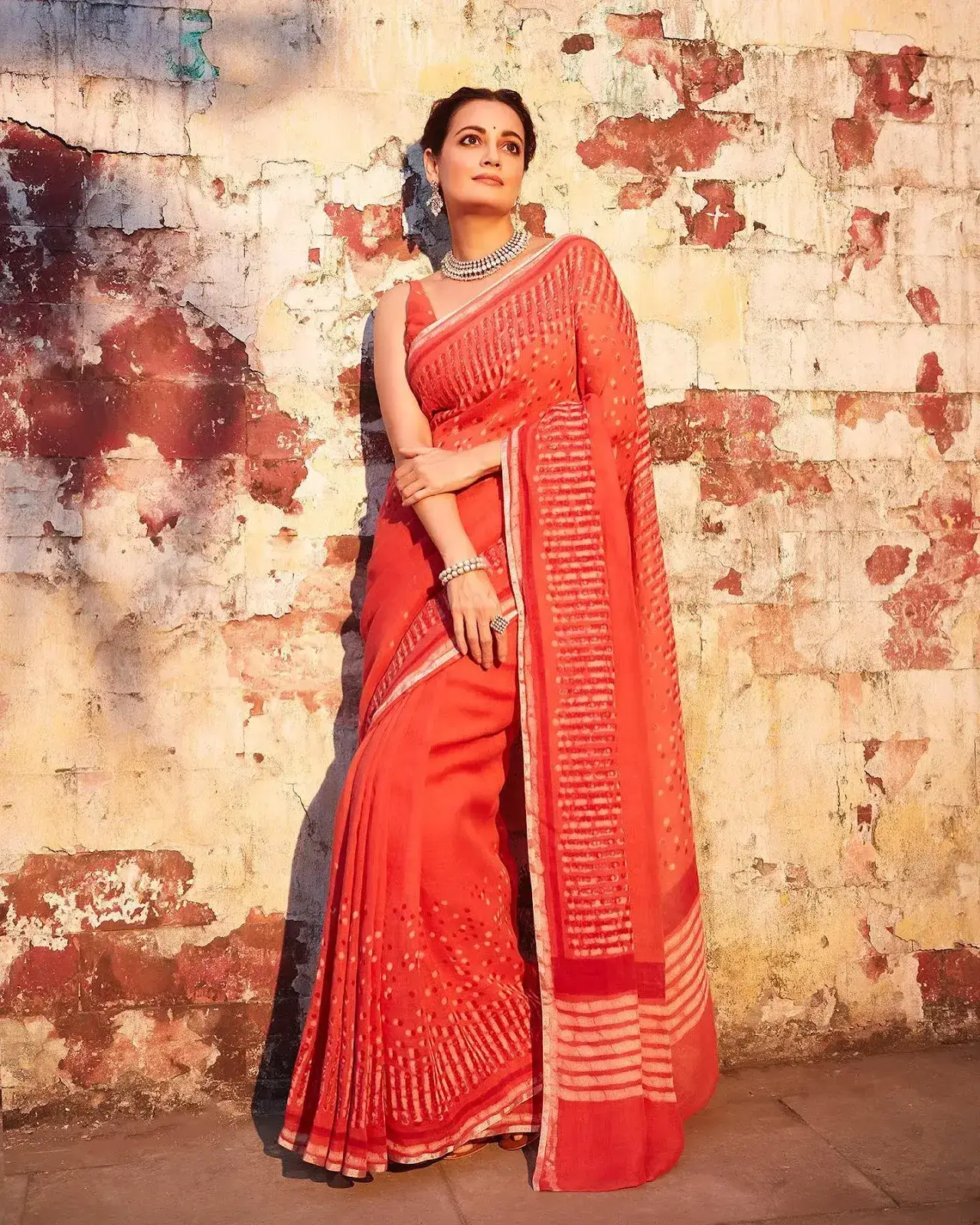 Indian Actress Dia Mirza Images In Traditional Red Saree